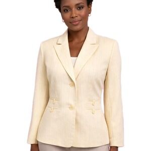 TRAVIS AYERS X Dressbarn Size 10 Yellow Seersucker Tailored Office Blazer Jacket